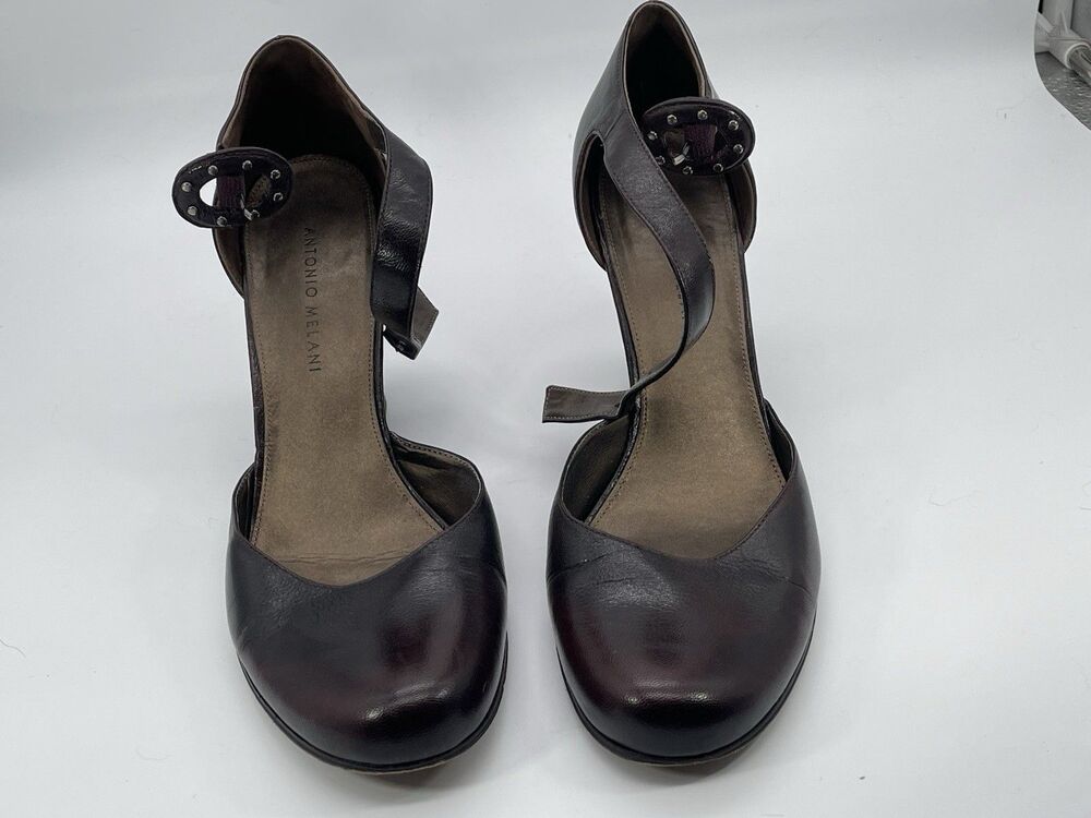 Antonio Melani Glove Fit Leather Wedge Heels Brown Ankle Strap Women’s Size 9 - Picture 3 of 7